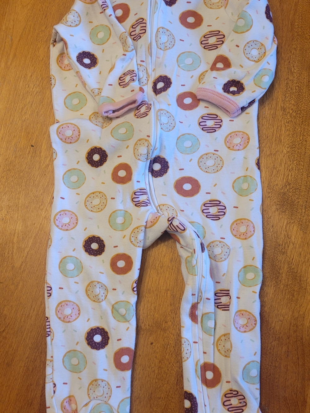 Donut Print Kids Footed One-Piece Pajama - White with Pastel Donuts